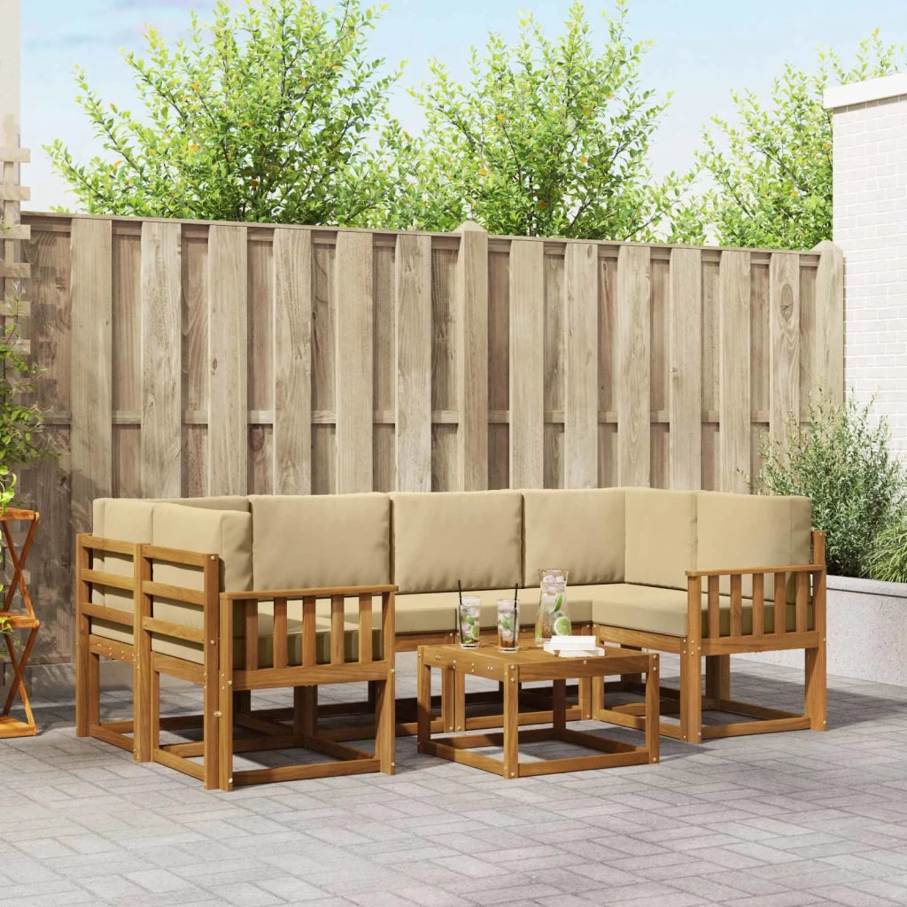 Set di divani da esterno con cuscino 7 pcs Naturale e Beige