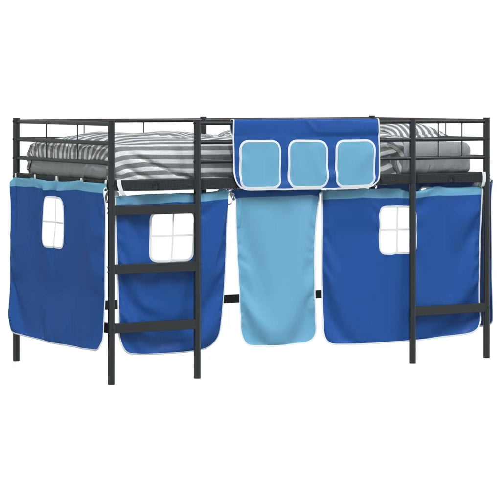 Struttura del Letto Loft per Bambini con Tendine-Giroletto per bambini Nero e Blu 779412