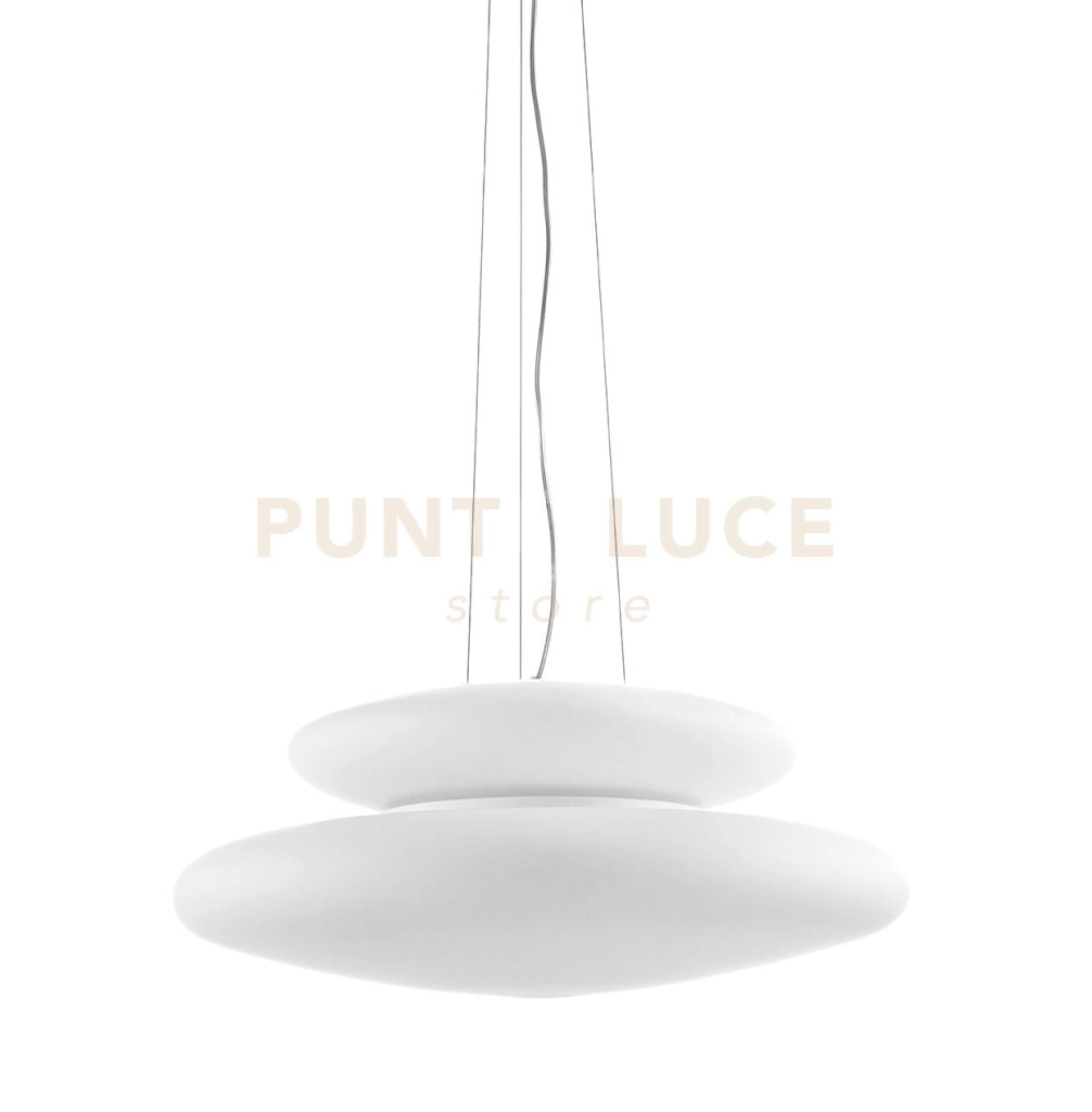 SOSPENSIONE PAGODA D.60CM 5+2 LUCI ATTACCO E27 ALTEZZA 25CM MAX 100CM CROMO E BIANCO