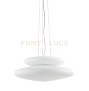 SOSPENSIONE PAGODA D.60CM 5+2 LUCI ATTACCO E27 ALTEZZA 25CM MAX 100CM CROMO E BIANCO