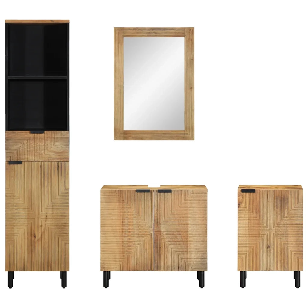 Set Mobili da Bagno 4 pz Marrone in Legno Massello di Mango 3310008