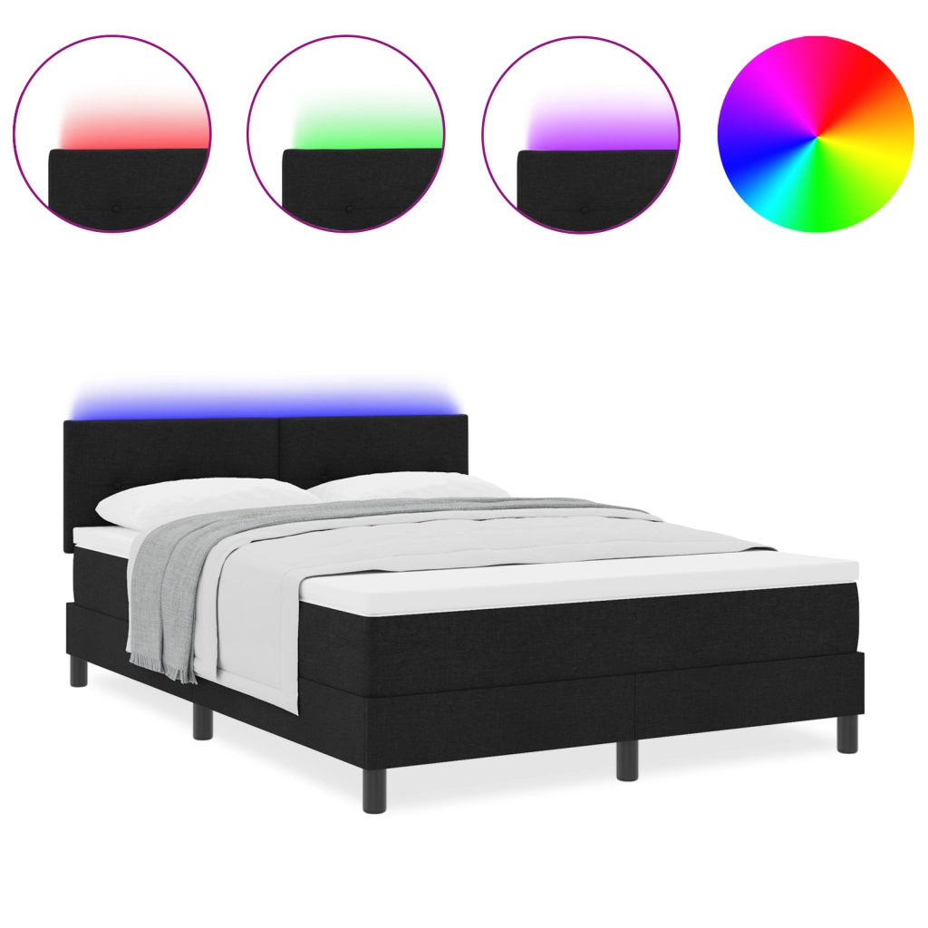 Letto a Box Spring con Materasso & LED Nero 140x200 cm Tessuto