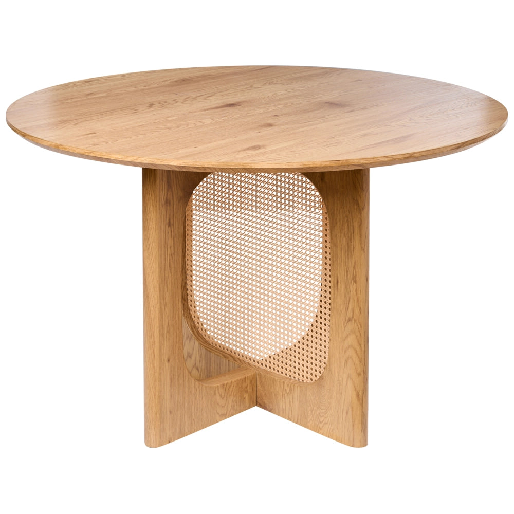 Tavolo da pranzo moderno in MDF e rattan ø 120 cm Mobili da soggiorno Marrone chiaro