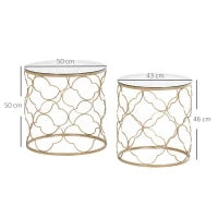Set di 2 Tavolini da Salotto Impilabili Art Deco in Metallo con Piano in Vetro, Oro