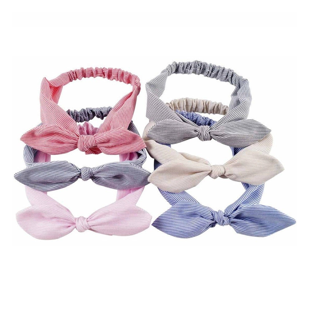 Trade Shop - Fascia Elastica 2 Pezzi Righe Annodata Fiocco Retro Ferma Capelli Accessori -