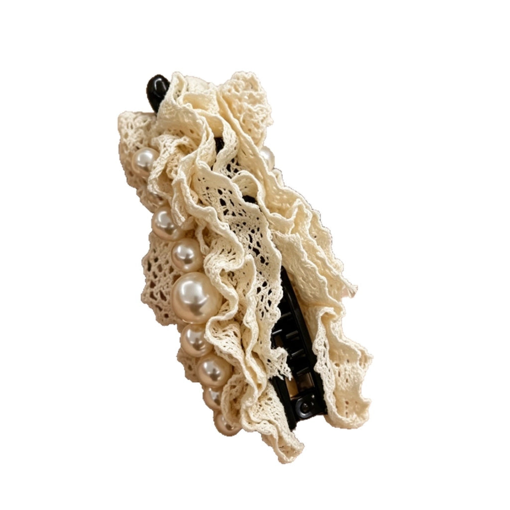 Fermaglio per capelli verticale a banana, fermaglio per capelli di alta gamma con pizzo e perle