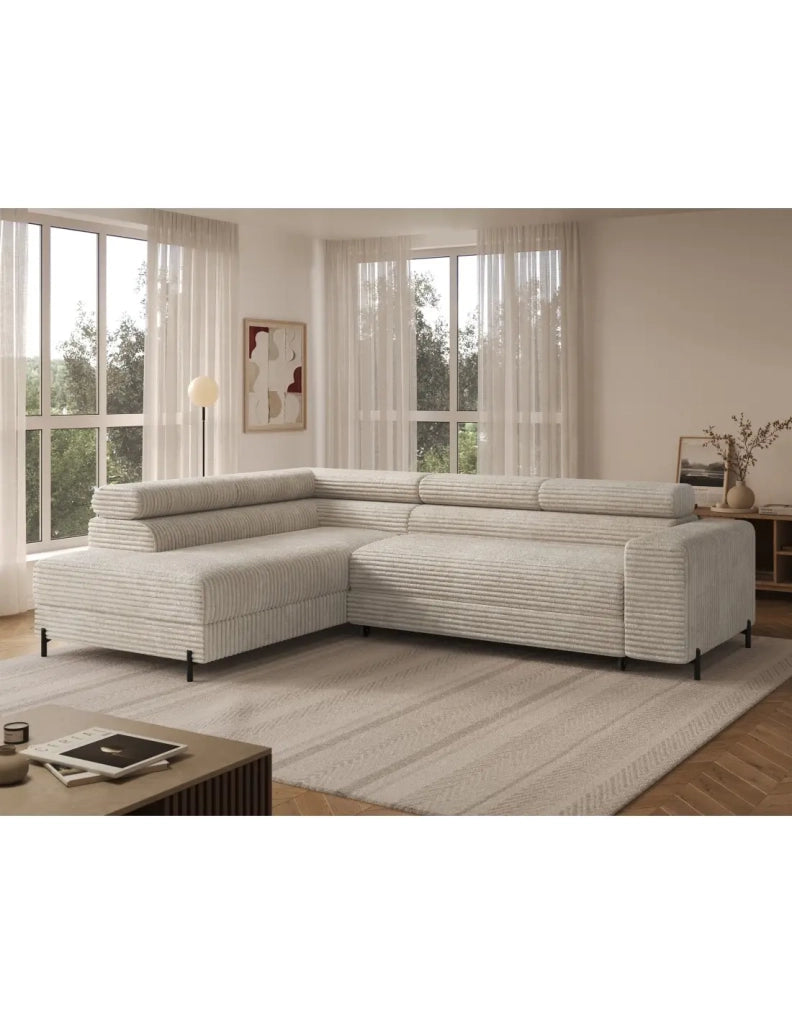 Divano ad angolo COLESIA convertibile 5 posti beige velluto a coste – sinistro – 274x200cm