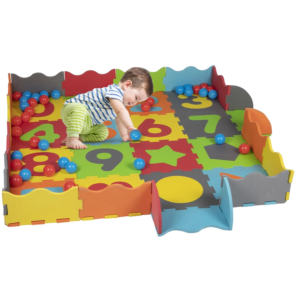 Tappeto Puzzle 3 in 1 in Gommapiuma per Bambini con 40 Palline e Custodia