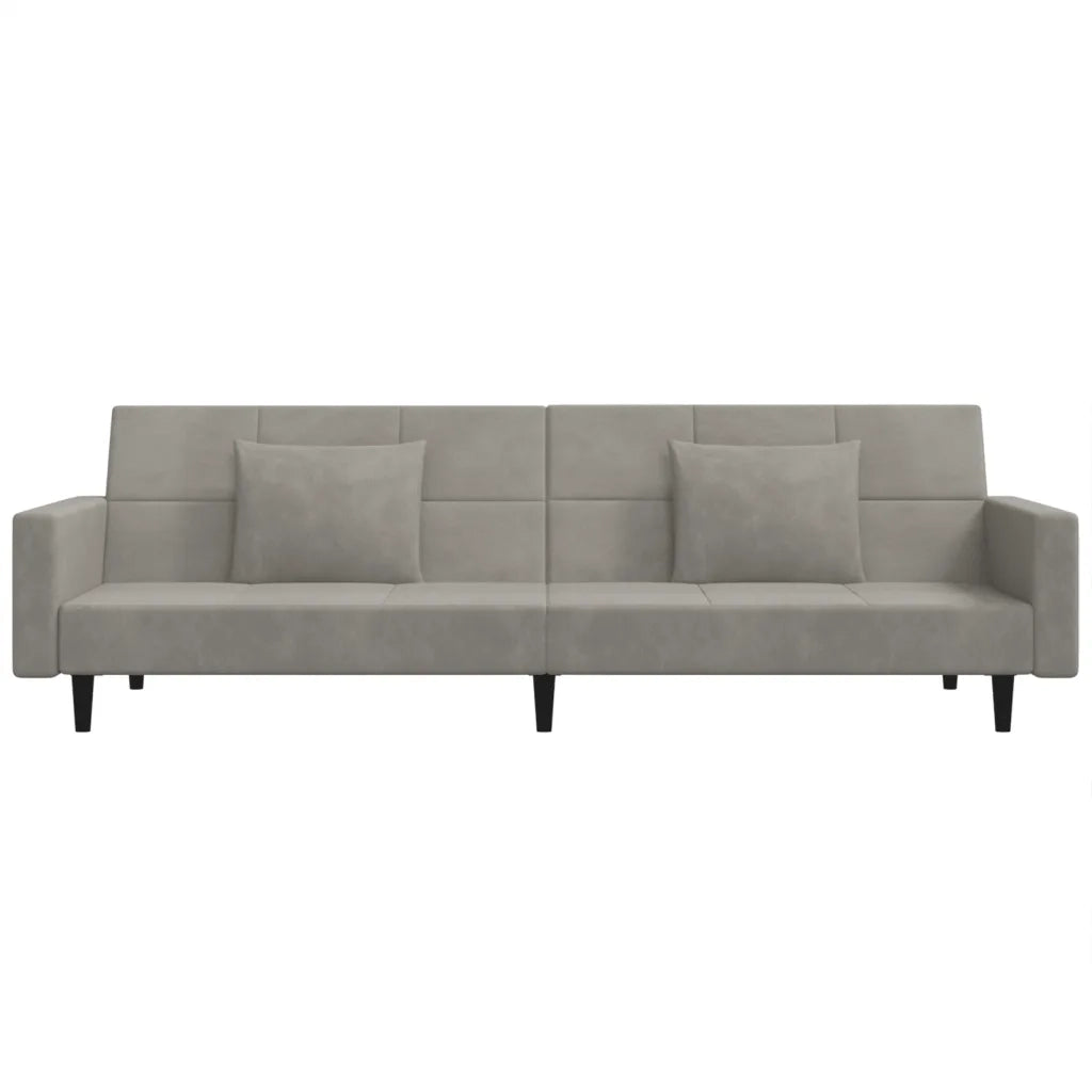 Divano Letto a 2 Posti con 2 Cuscini Grigio Chiaro in Velluto 375816