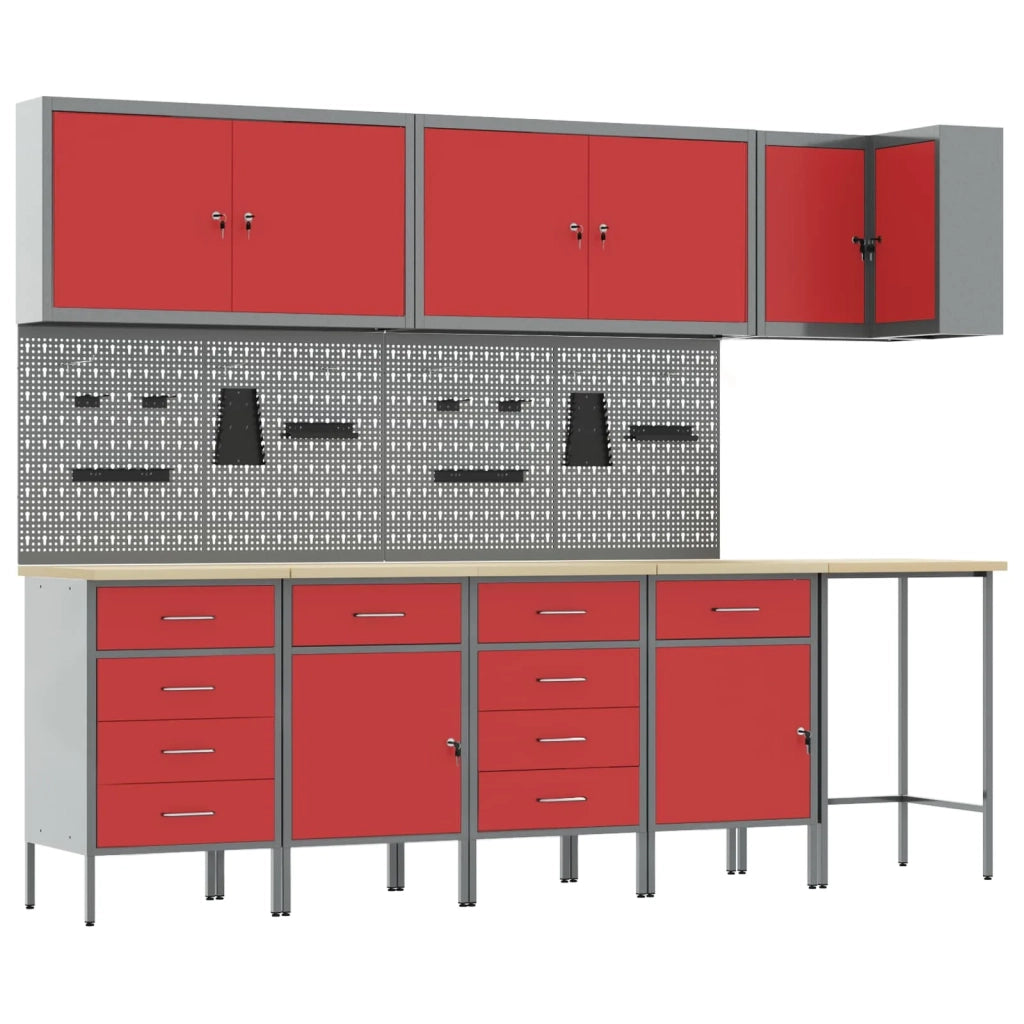 Set di mobili da lavoro con cassetto 12 pcs Rosso e Grigio 3321511