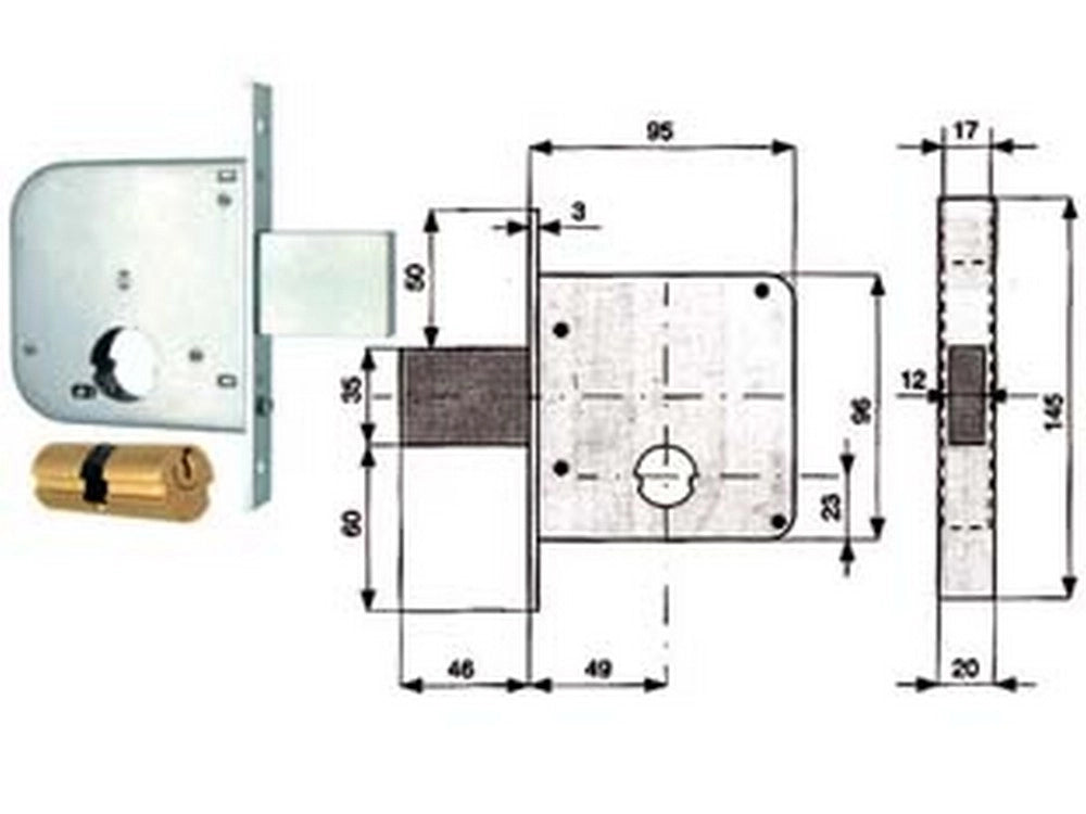2pz serratura da infilare per cancelli solo catenaccio 136 - mm.50 (136 50 0) cod:ferx.fer51019