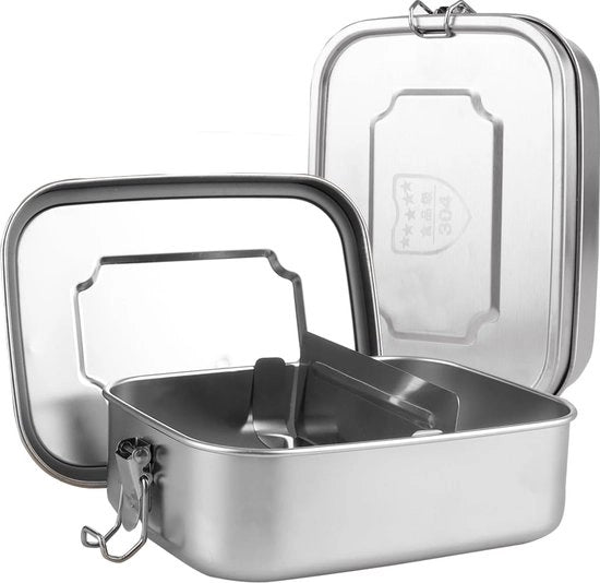 Cassa per pane in acciaio inossidabile, con contenitori, 1200 ml, ermetica, bento box, acciaio inossidabile con separazione e guarnizione a gomma, cassetta per colazione, cassa per pane in metallo per lavoro, escursione, picnic
