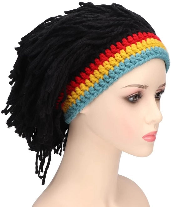 Cappello in Lana a Maglia Alta con Alta Elasticità - Cappello di Stile con Dreadlocks - Unisex - Cappello da Festa con Disegno Stilizzato