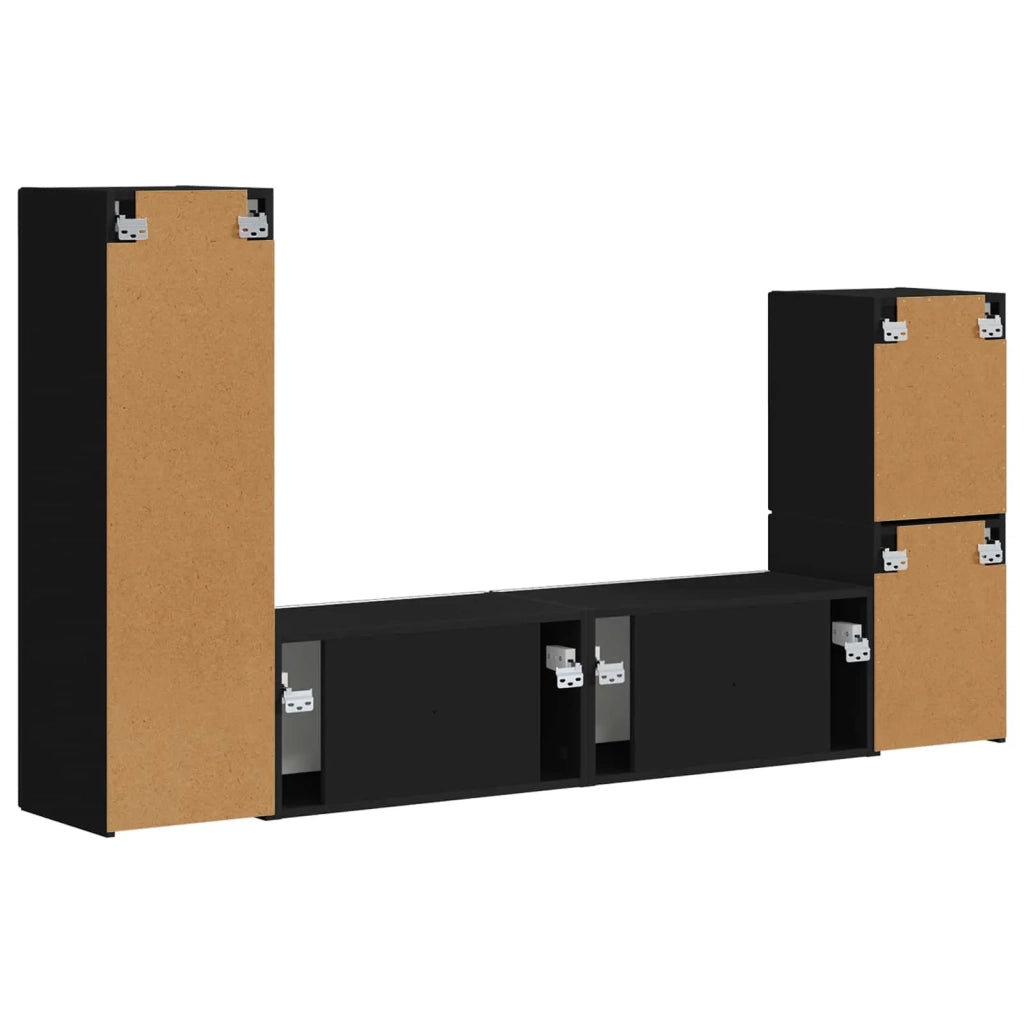 Set mobile TV Montaggio a parete 4 pcs Nero Legno multistrato