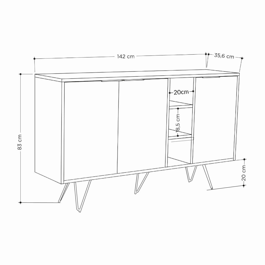 Credenza in legno "Clara" - 142 x 36 x 83 cm - Pietra arenaria