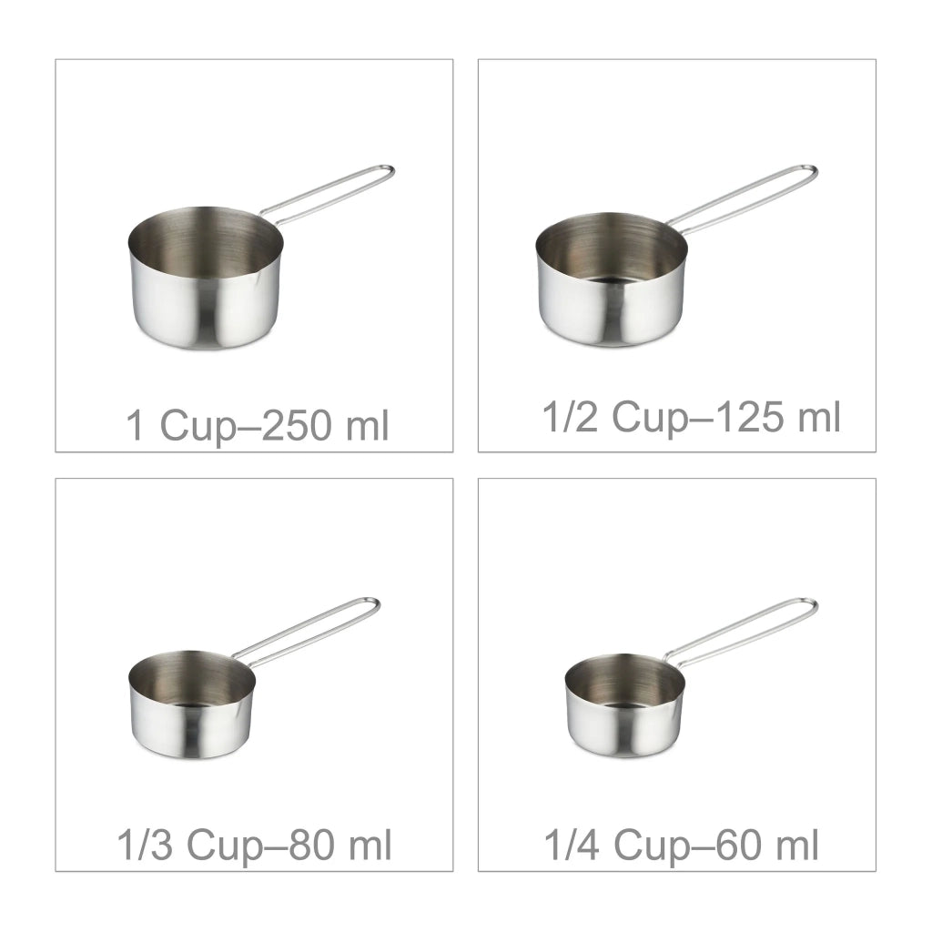 Set di 8 tazze e cucchiai misurini pratici cucina perfetta precisione 14 x 6 x 6 cm in acciaio inox argentato 13_0013816