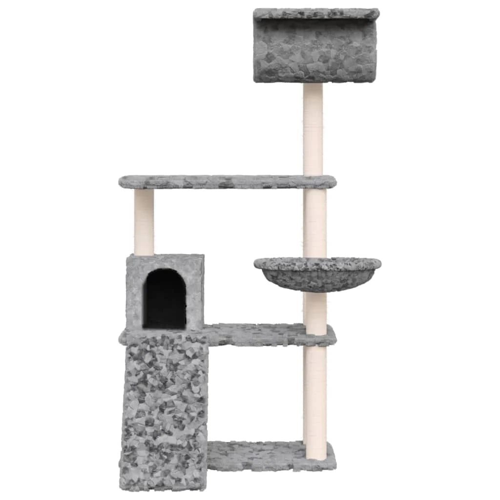 Tiragraffi per gatti torre per arrampicata giocattolo piattaforma per arrampicata con tiragraffi in sisal leggero 131 cm grigio 02_0022559
