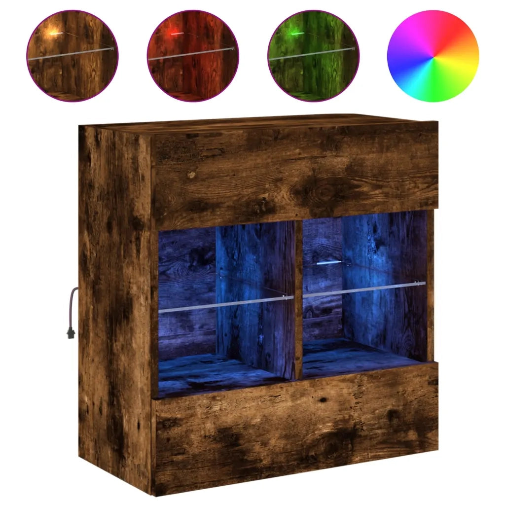 Mobile TV a Parete | Armadietto TV | Mobile Porta TV con Luci LED Rovere Fumo 58,5x30x60,5 cm