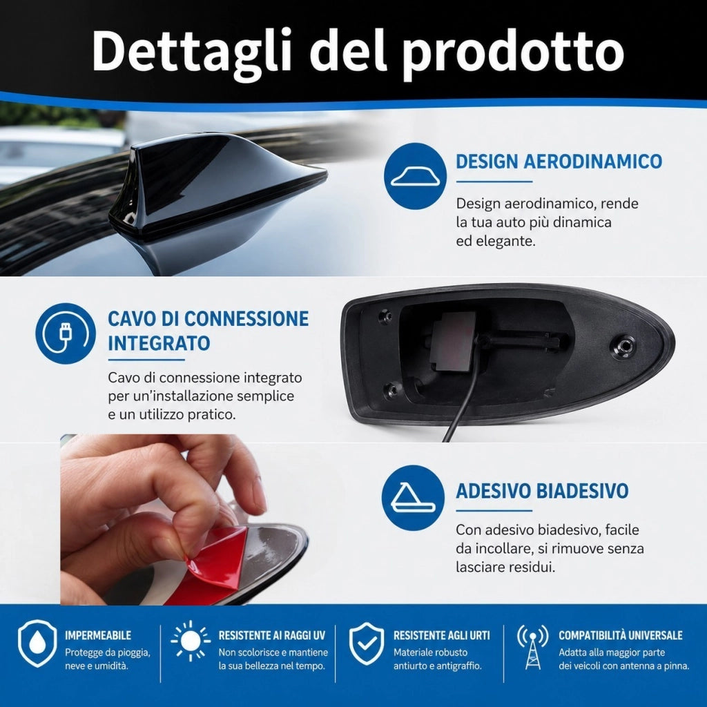 Antenna a Pinna Di Squalo Auto FM AM Disponibile in Colore Nero e Grigio | 13019 Nero