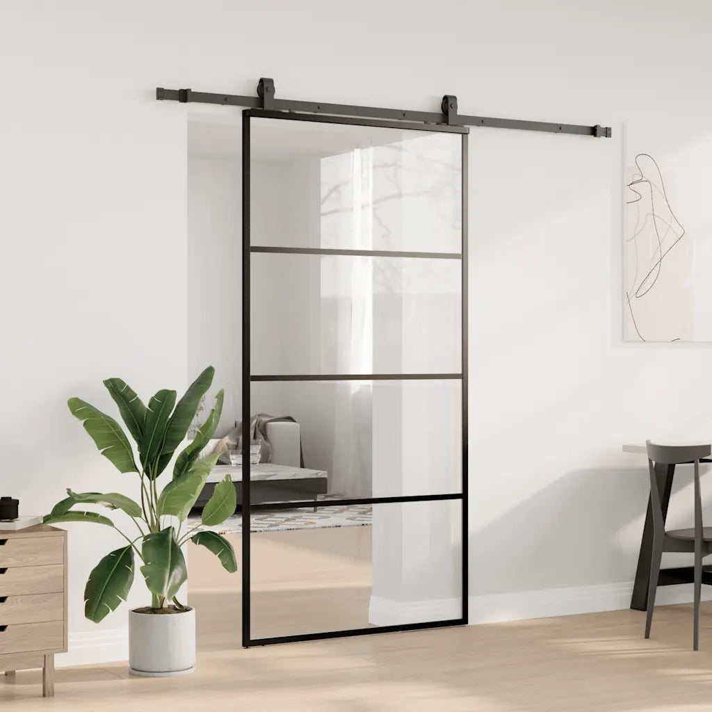 Porta Scorrevole con Ferramenta Nera 102,5x205 cm in Vetro ESG