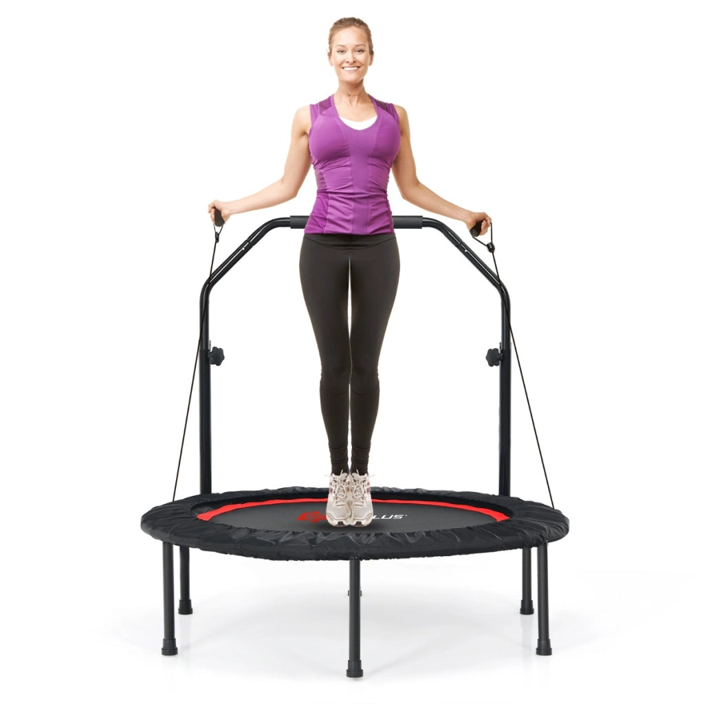 Trampolino pieghevole 101 cm con 2 bande di resistenza per bambini e adulti, Trampolino con maniglia regolabile in altezza Rosso-Trampolini