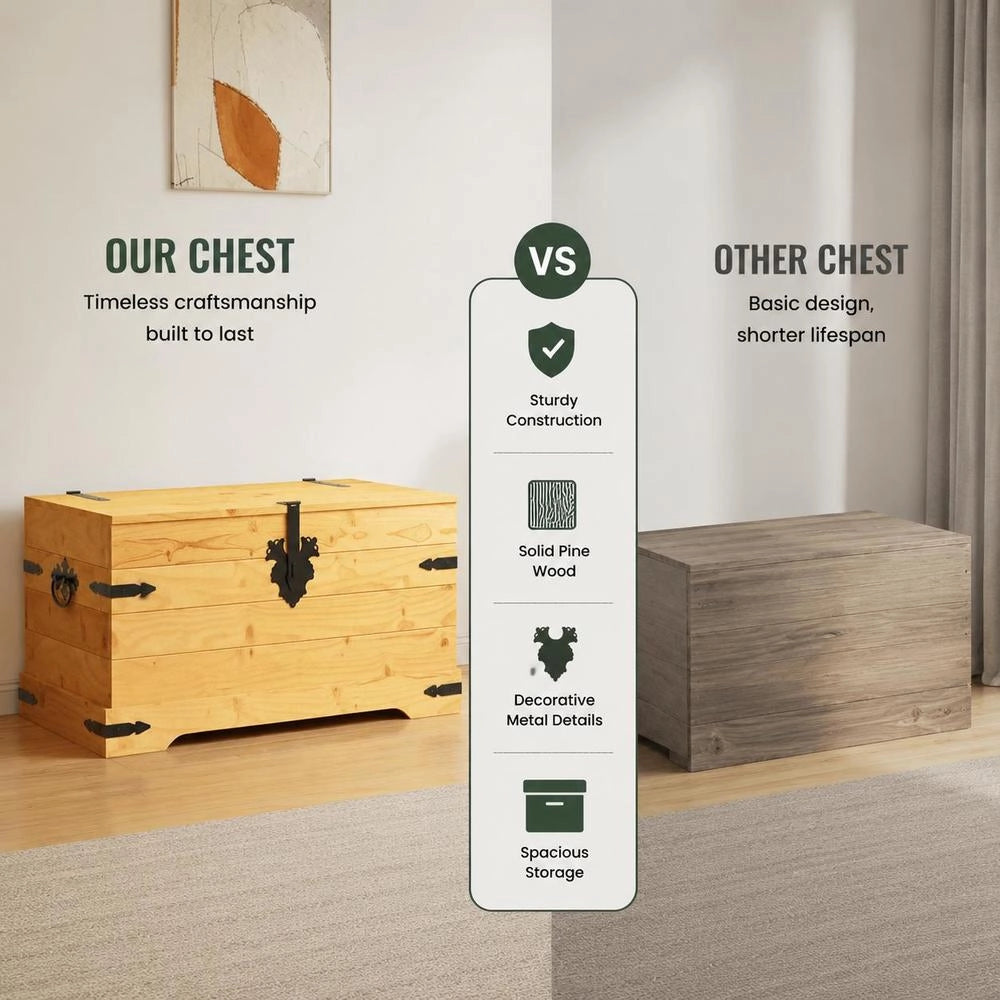Chest Mexican Style Pine Wood 91x49.5x47 Cm
