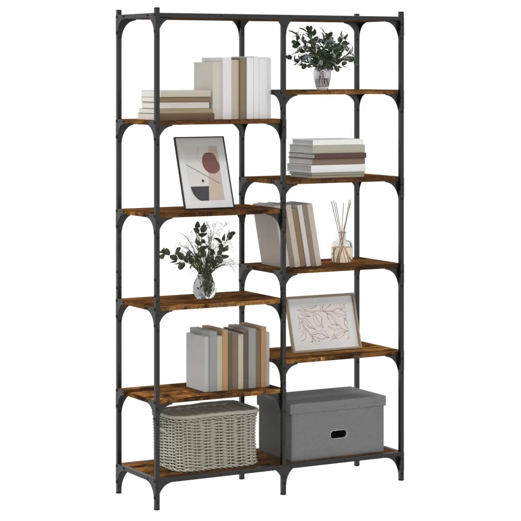 Libreria-Scaffale per Libri-Mobile di Stoccaggio Rovere Fumo 100x32x170 cm in Legno Multistrato e Ferro