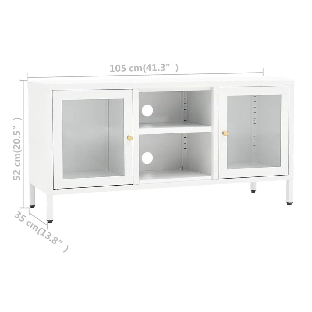 Mobile TV multimediale scaffale TV mobile TV sala da pranzo soggiorno camera da letto 105 x 35 x 52 cm acciaio e vetro bianco 02_0025693