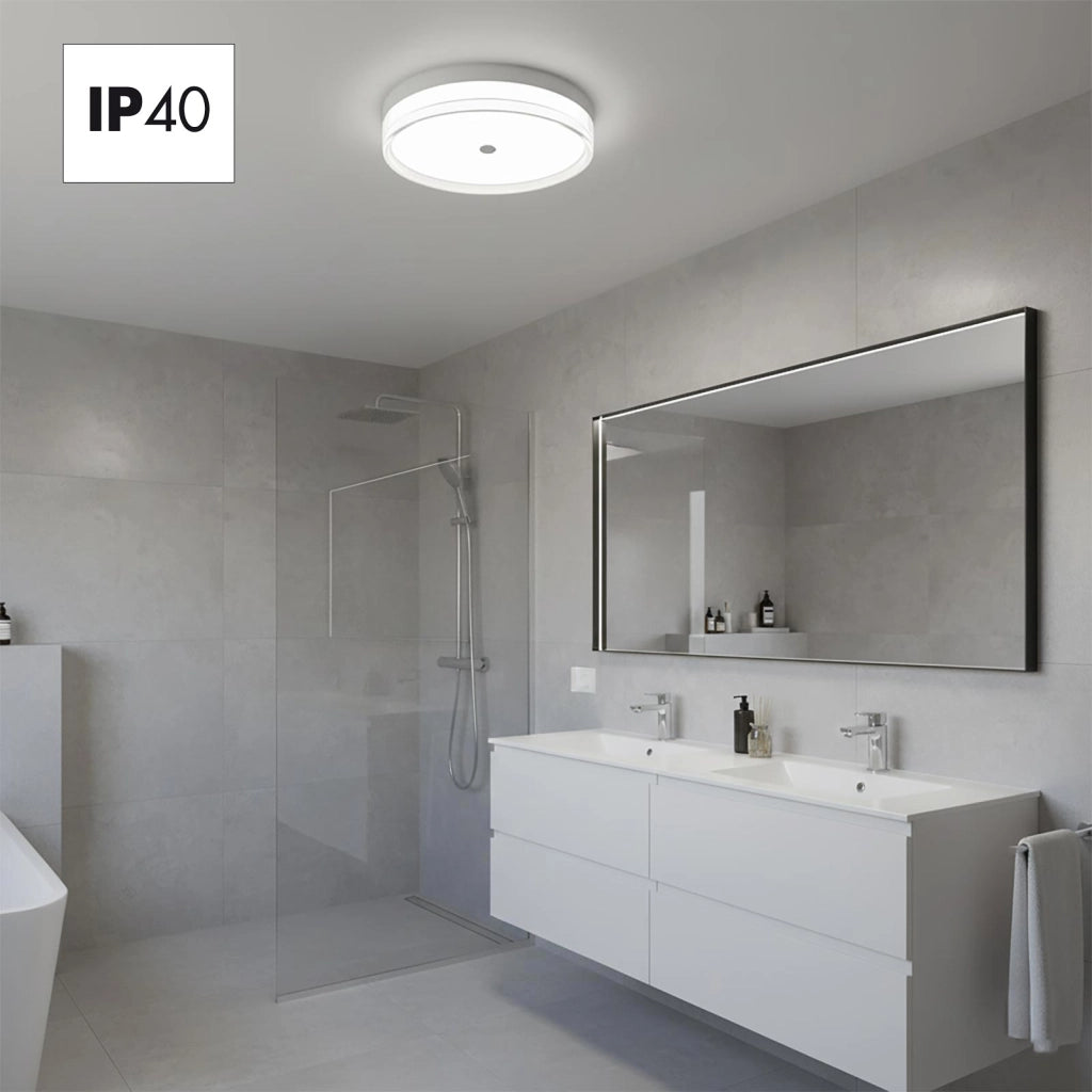 Plafoniera Tonda LED 32W CCT 3 Temperature IP40 Lampada Bianca Circolare Moderna Luce Soffitto Parete Bagno Ufficio 40cm