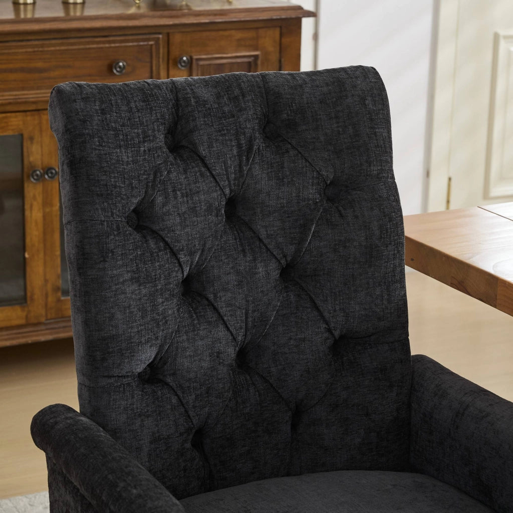 Sedia da Pranzo Imbottita in Tessuto Chenille ¨C Xylo ¨C Gambe in Legno Massello, Grigio Scuro