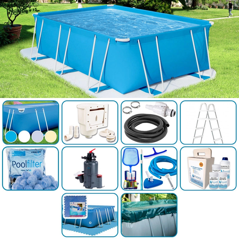 Piscina Fuori Terra Italika® Soft Rettangolare 5,80 X 3,80 H.1,25 M - Kit Plus
