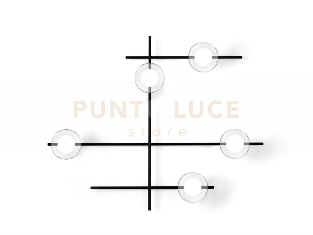 MIKADO LAMPADA DA PARETE O SOFFITTO CON ROTAZIONE 5 LUCI VETRO COSMO IN METALLO NERO D.12CM ATTACCO G9