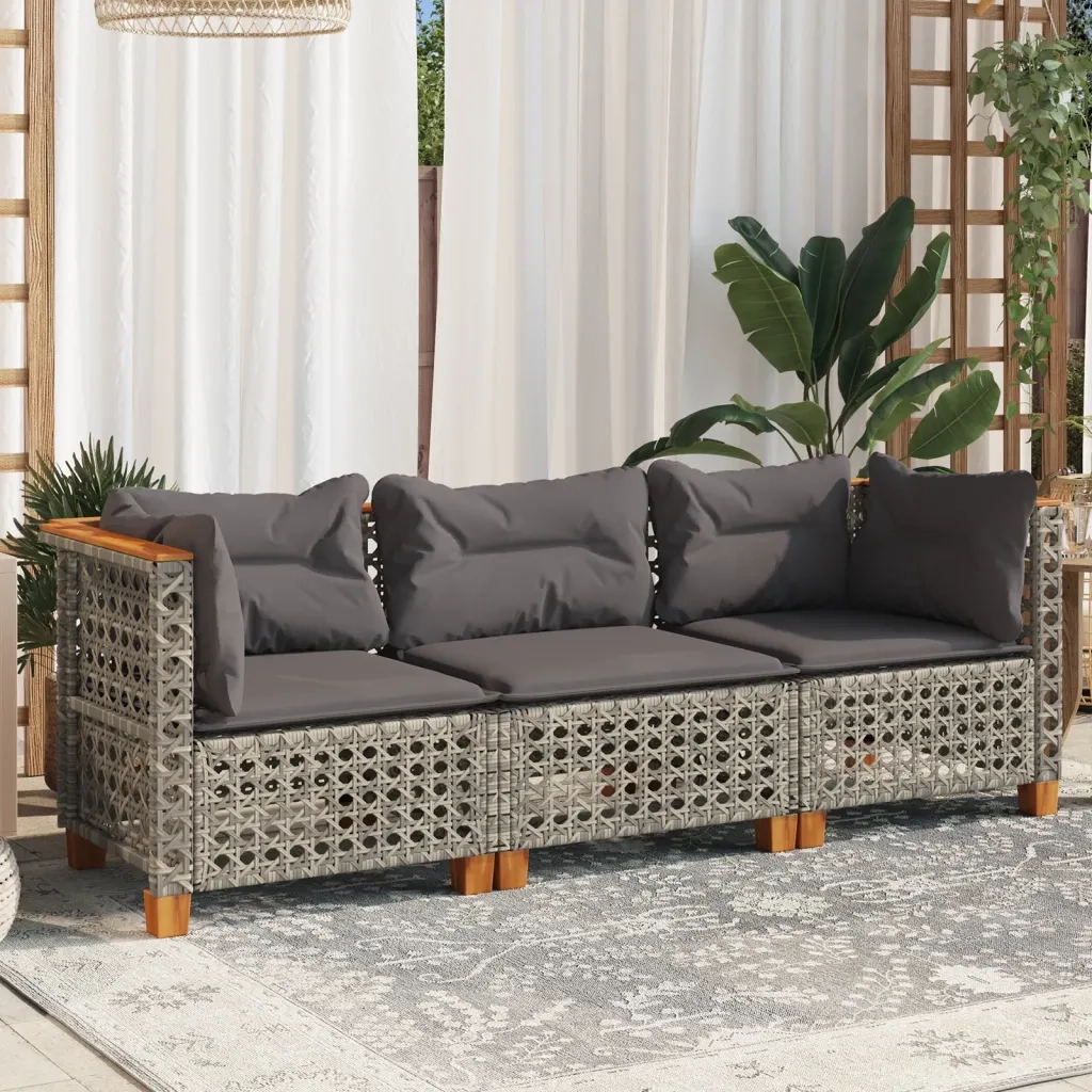 Divano da Giardino con Cuscini 3 Posti-Sofa da Giardino-Divano da esterno Grigio in Polyrattan 876789