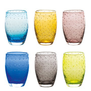 Set 6 Bicchieri Bolicante in Vetro Soffiato Artigianale Muranese, Design Effetto Bolle, Colori Assortiti, Resistenti Lavastoviglie 60°C - Premium