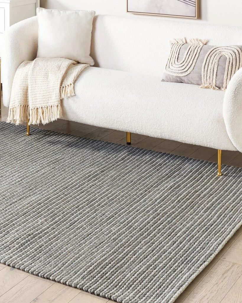 Tappeto Grigio Scuro Lana e Poliestere 140 x 200 cm Trapuntato a Mano Design Classico
