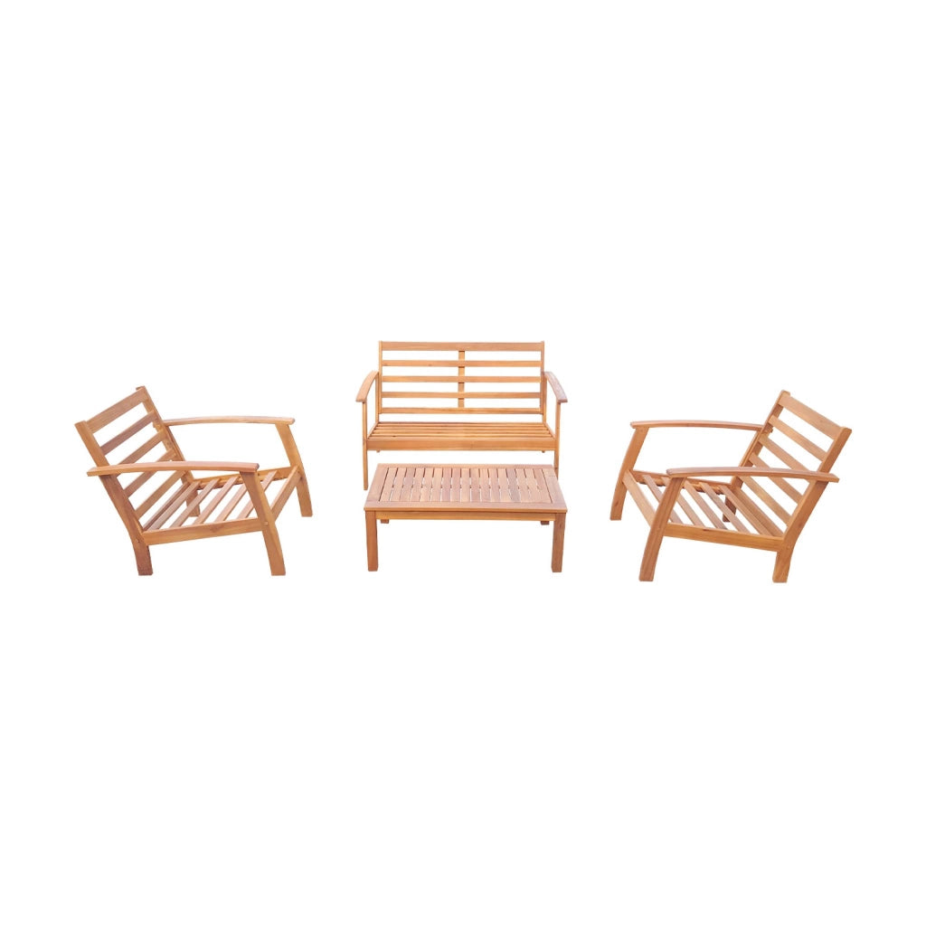 Salotto da giardino in legno, 4 posti, marrone naturale