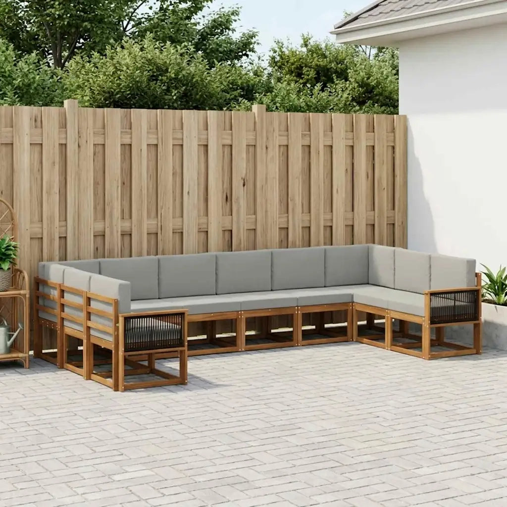 Set di divani da esterno 10 pcs Naturale e Grigio Chiaro 3385572