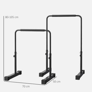 Dip Bar regolabile in altezza 80-100 cm, struttura in acciaio, base stabile con piedini antiscivolo, nero