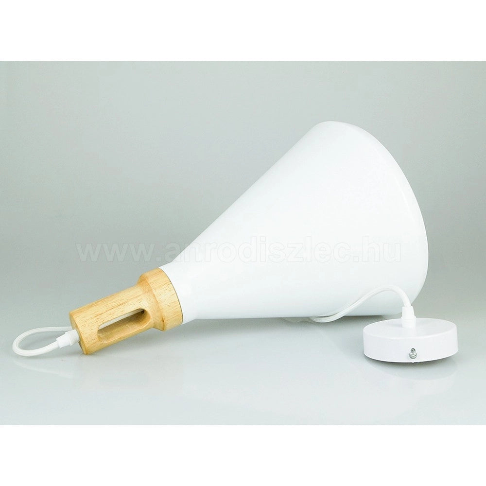 Trade Shop - Lampadario Pendente Lampada A Sospensione Parabola Bianca Base In Legno Vt-7525 -