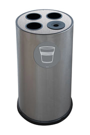 Pattumiera a Bidone per Raccolta Differenziata Ø35x72 cm 3 Scomparti Tubolari e 1 Vaschetta in Acciaio Inox Satinato