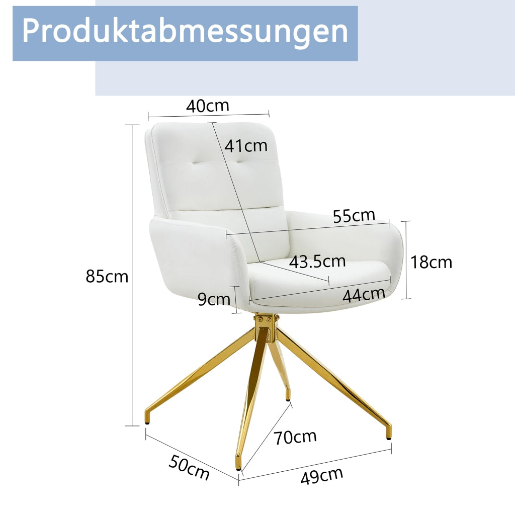 Sedia da pranzo girevole a 360° con schienale imbottito e gambe metalliche in PU Bianco e Oro