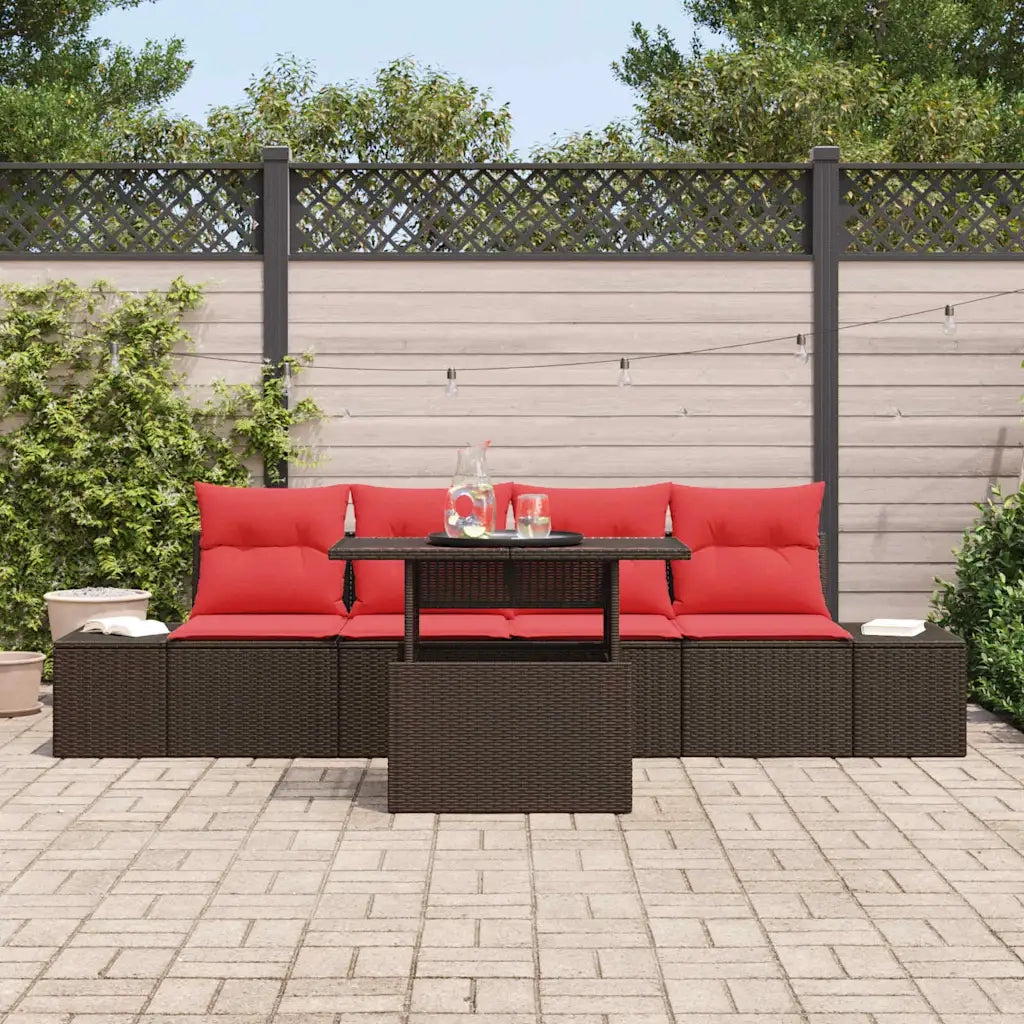 Set Divano da Giardino 5 pz 4-Numero di posti Marrone e Rosso 3357827