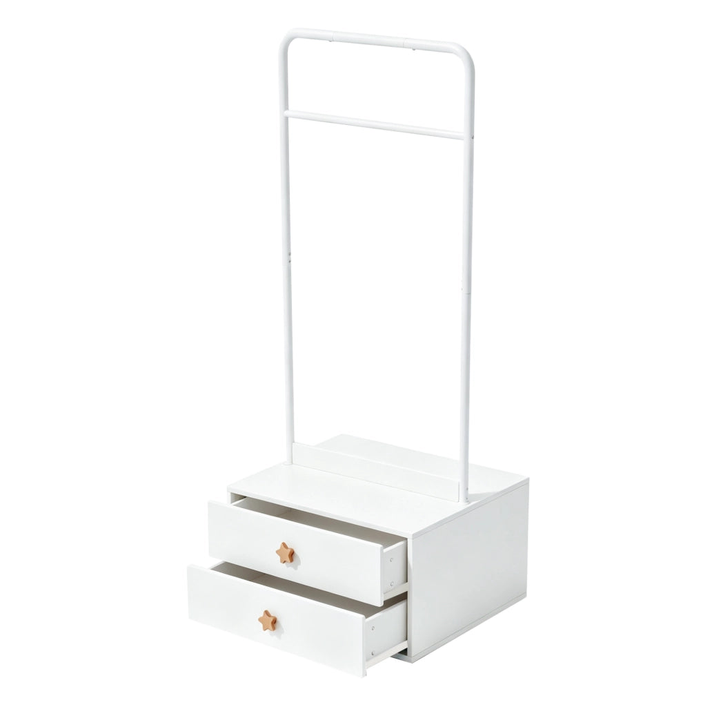 Stand appendiabiti per bambini ULEVR 70x55x168 cm con barra appendiabiti e 2 cassetti, bianco in MDF
