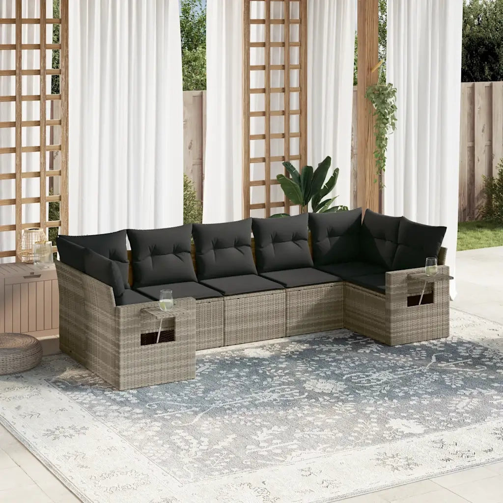 Set Divani da Giardino 7pz con Cuscini Grigio Chiaro Polyrattan 3252929