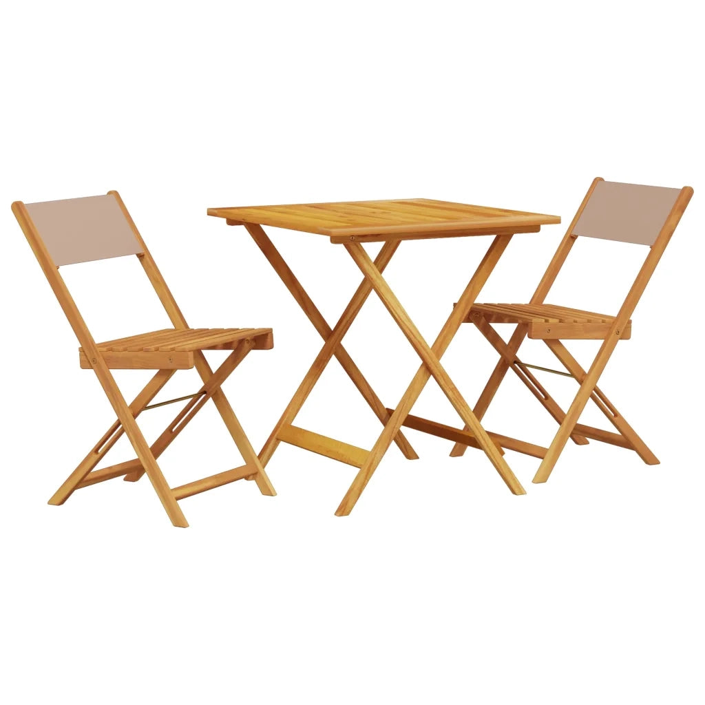 Set da Bistrot 3pz | Set Salotto da Giardino Tortora in Tessuto e Legno Massello