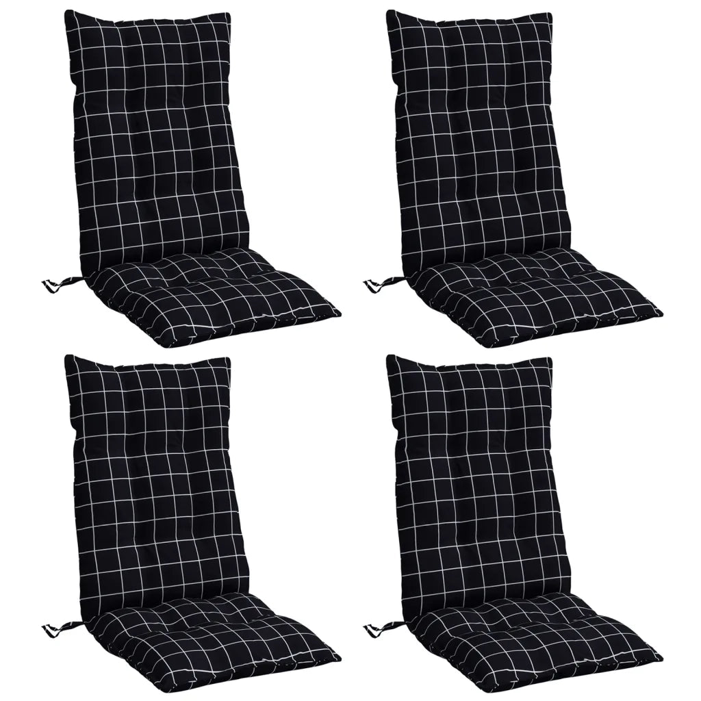 Cuscini Sedia Schienale Alto 4 pz Quadri Nero Tessuto Oxford 377651