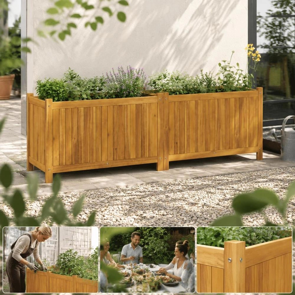 Plant Pot With Insert 153x38.5x50 Cm Solid Acacia Wood
