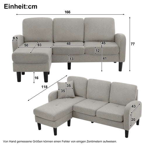 DIVANO ANGOLARE MODULARE 166x118x77 cm Grigio tessuto cotone-lino