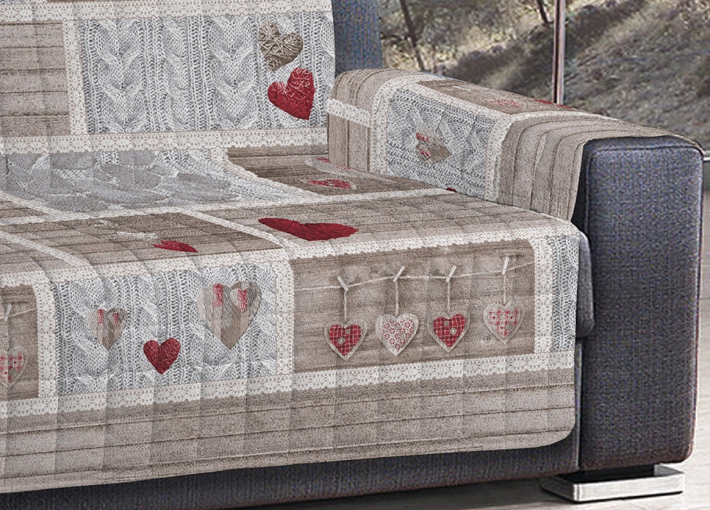 Copridivano Trapuntato Disegno Shabby Love - Poltrona - Rosso