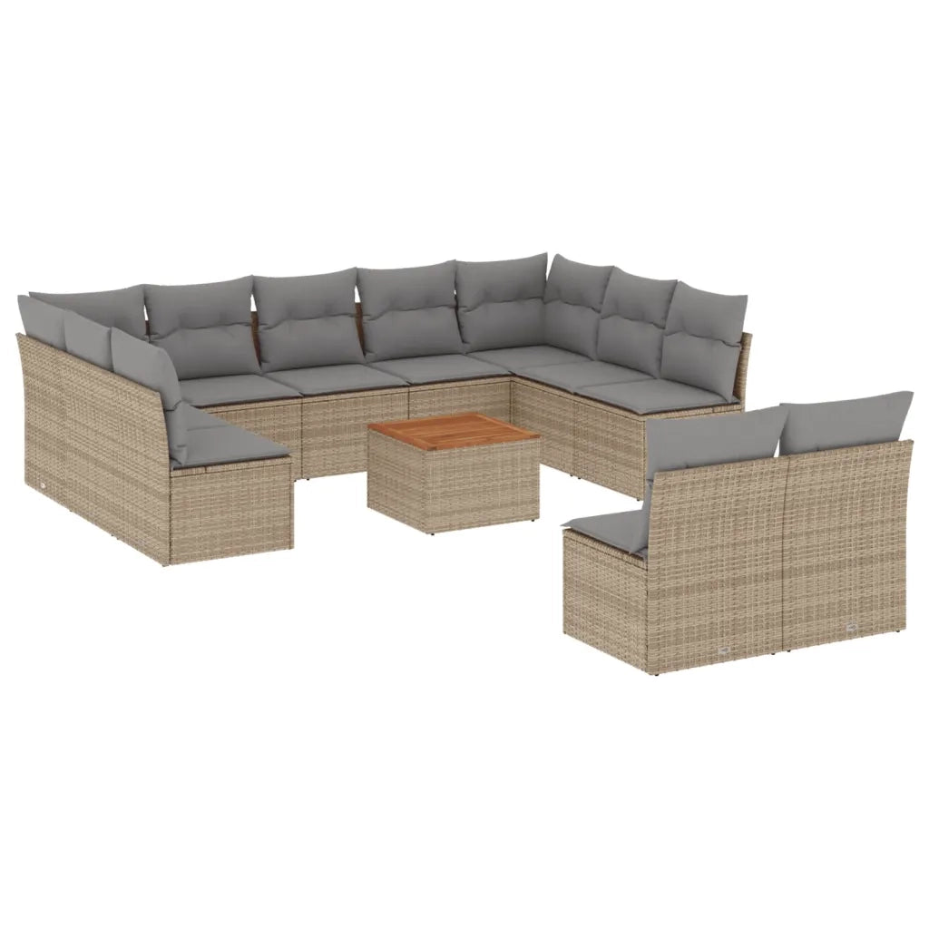 Set Divano da Giardino 12 pz con Cuscini Beige Misto Polyrattan